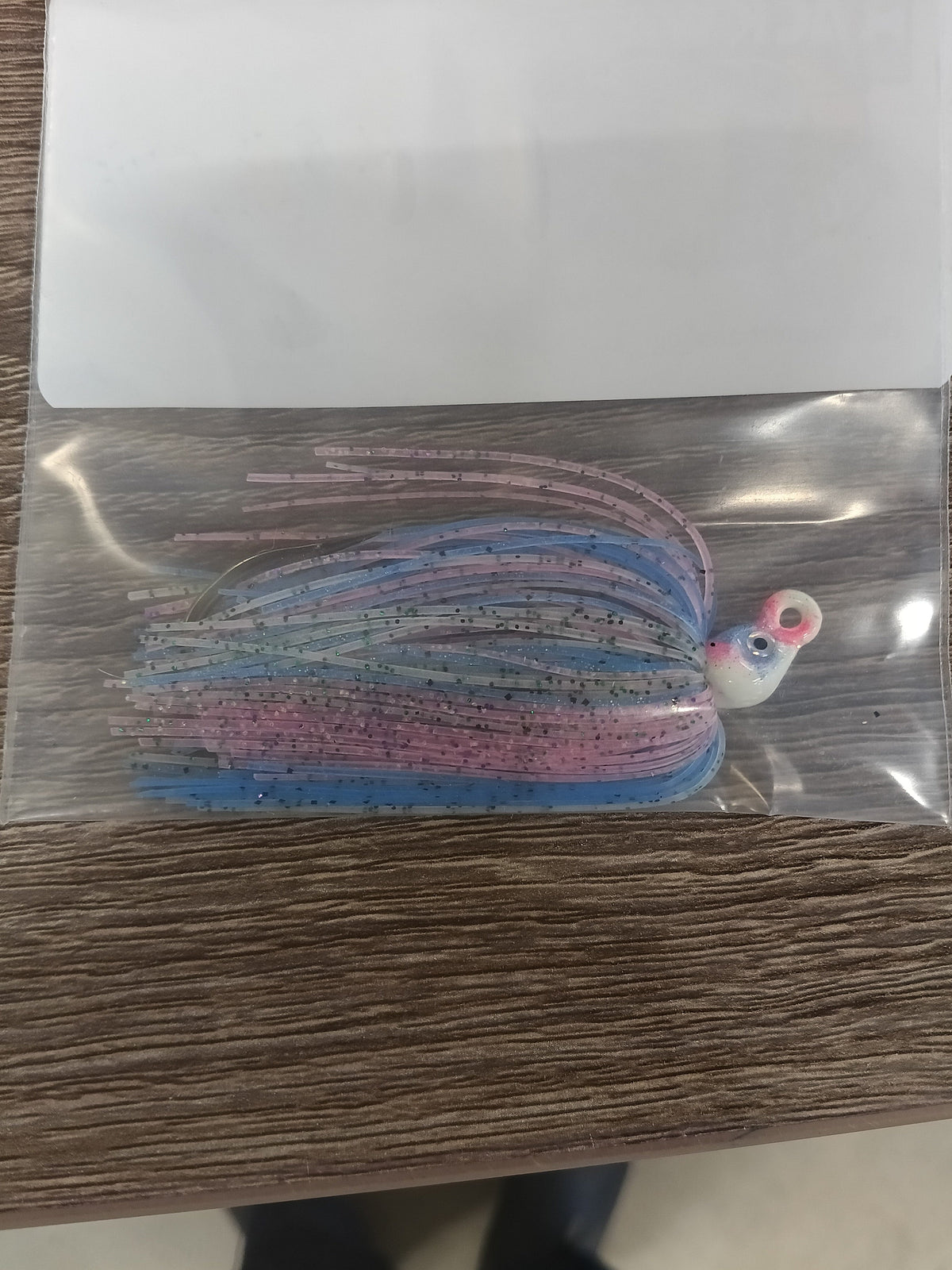 Backwater Custom Baits Poison Tail Jigs (1/4oz Teasers) Light Pink/Blue Glow