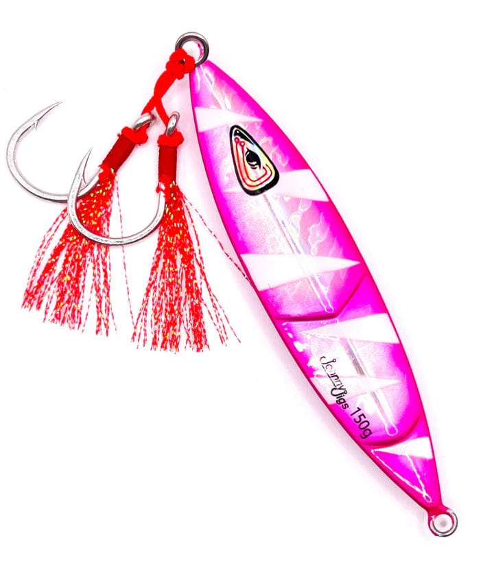 Johnny Jigs Ridged Slow Pitch Jig - Pre-rigged Silver/Glow / 60g