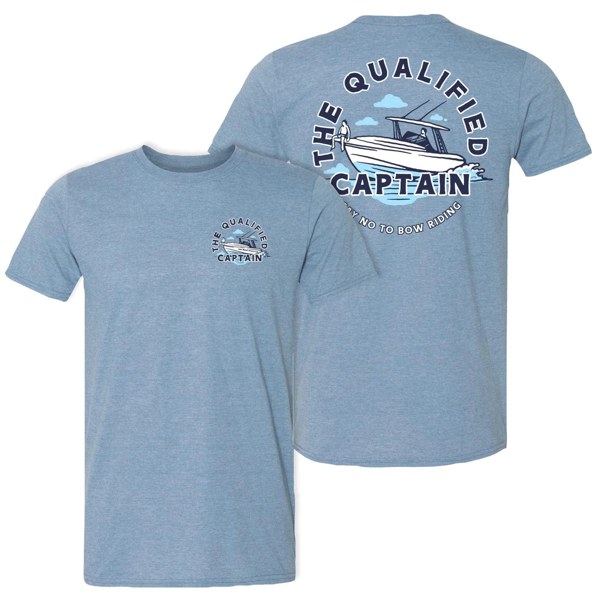 Qualified Captain No Bow Riding Tee Small / Heather Indigo