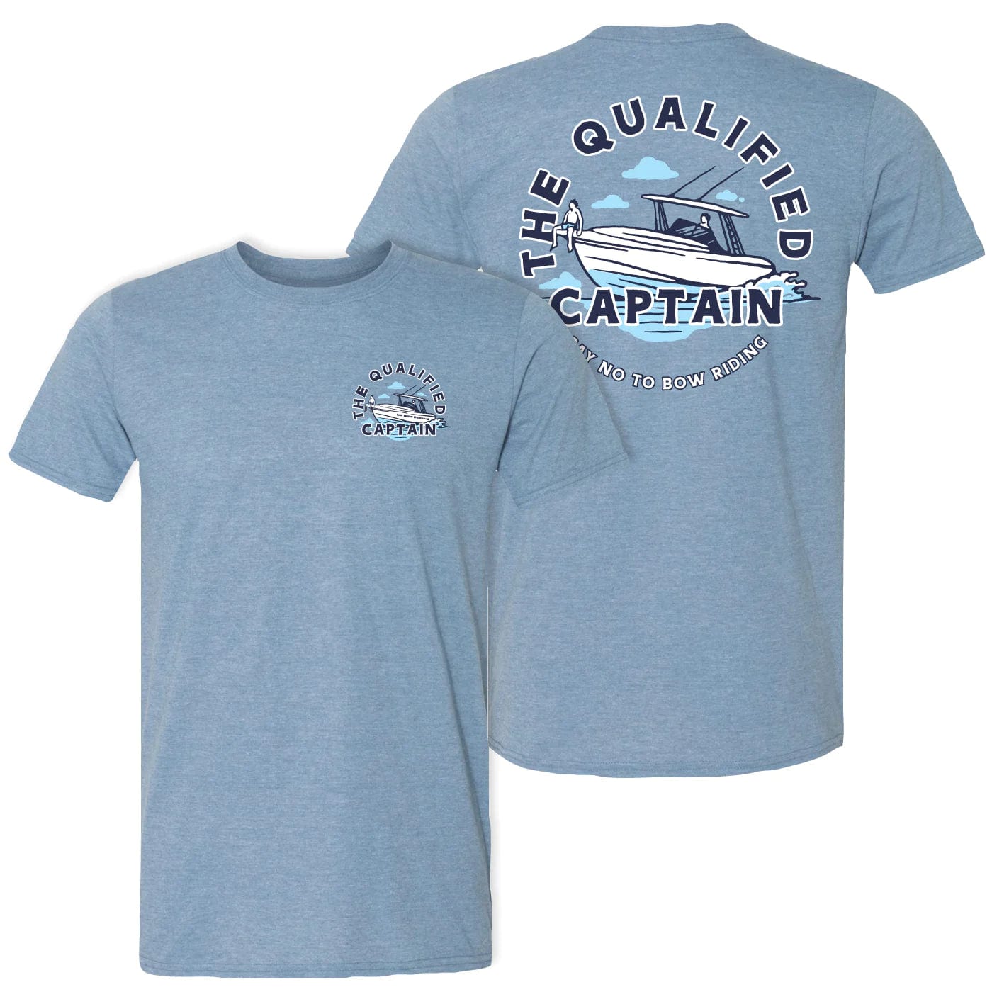 Qualified Captain No Bow Riding Tee Small / Heather Indigo