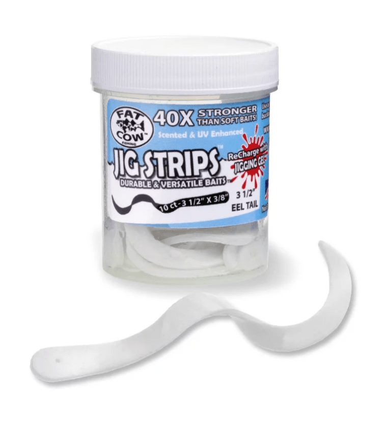 Fat Cow Eel Tail Jig Strips 3.5" / Ghost White